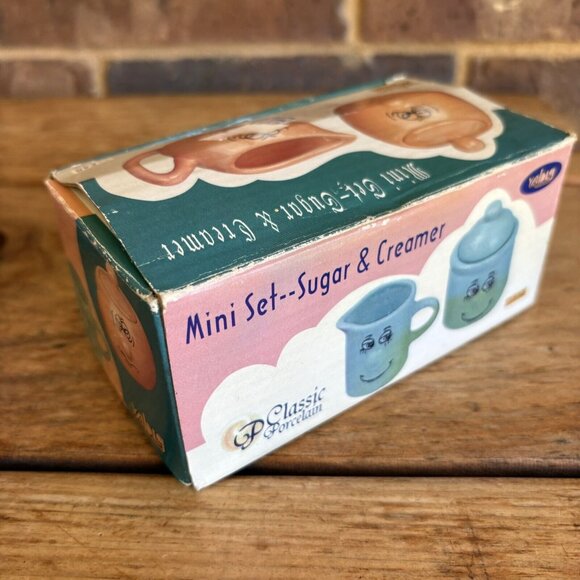 VTG Mini Set Cream & Sugar Funny Faces Blue - Picture 6 of 10